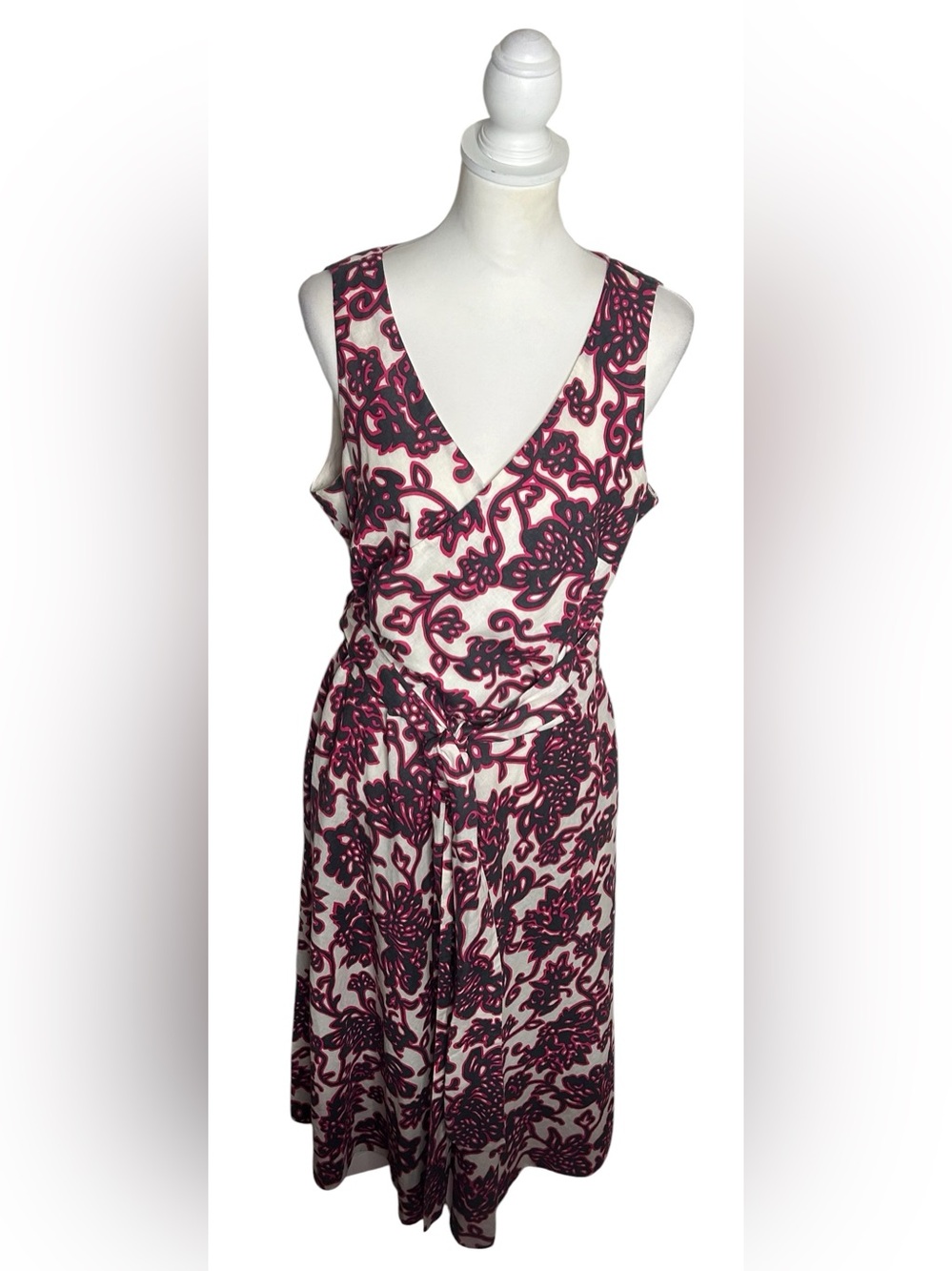 Boden Riviera Floral Linen Blend Faux Wrap MIDI Dress EUC Sz 14R Whimsigoth